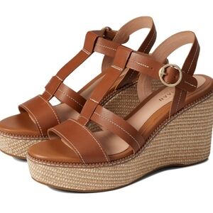 Cole Haan Women's Cloudfeel All Day Tan Leather Buckle Wedge Heels